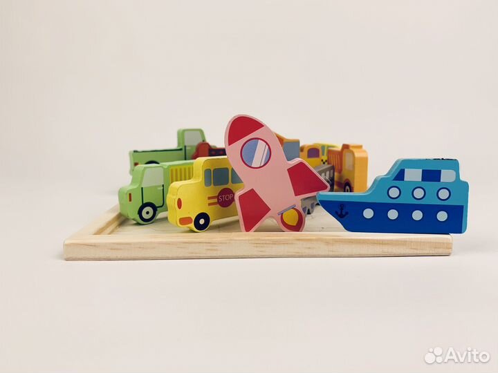 Деревянные развивающие пазлы-тетрис Транспорт