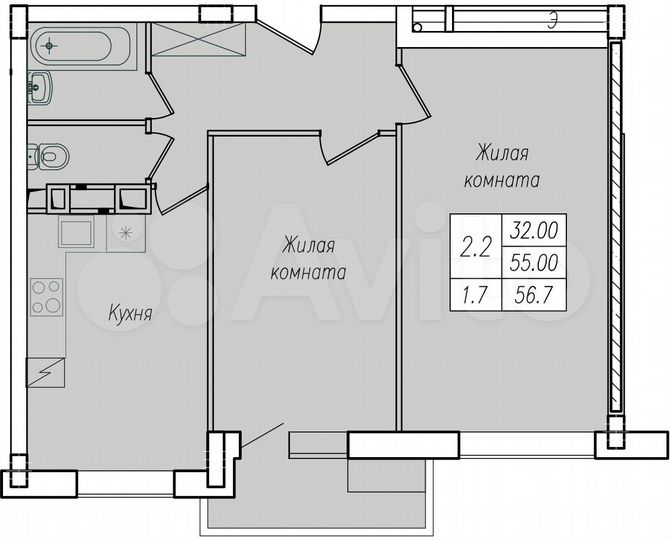2-к. квартира, 56,7 м², 7/10 эт.