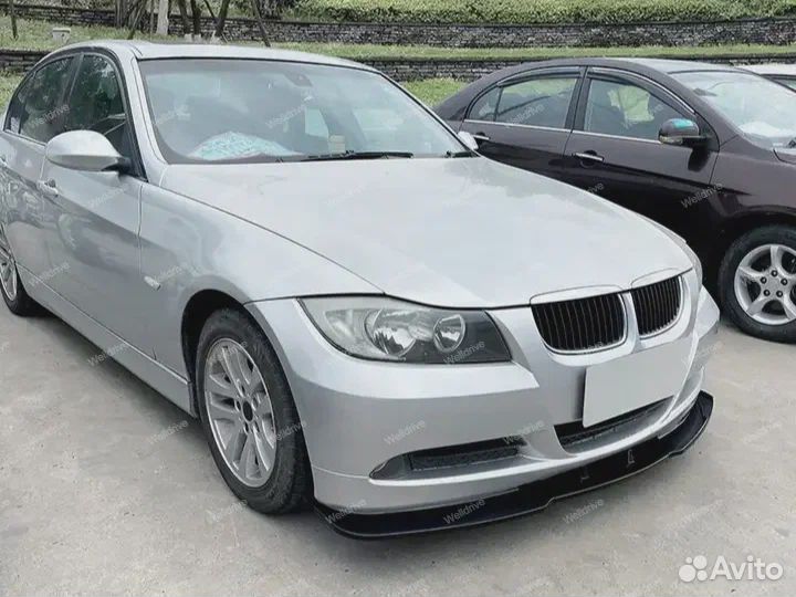 Сплиттер BMW 3 E90 E91 дорестайлинг черный глянец