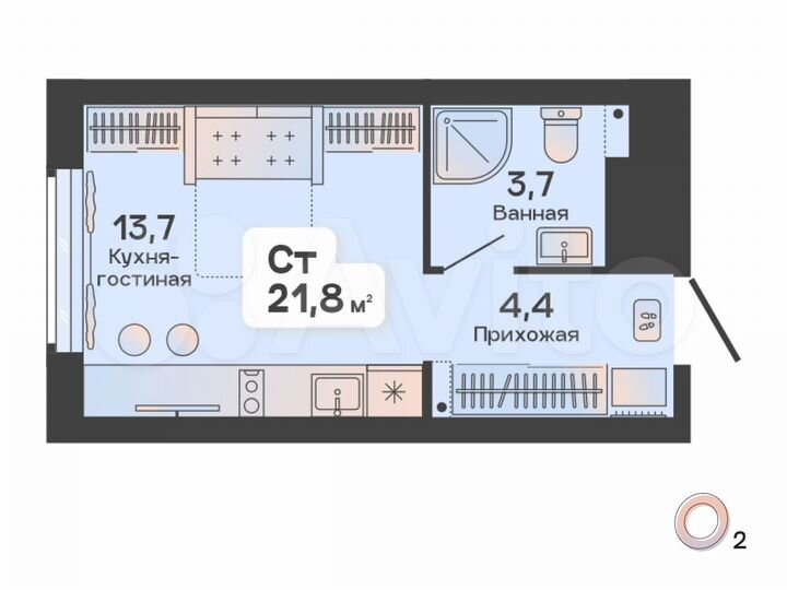 Квартира-студия, 21,8 м², 23/23 эт.