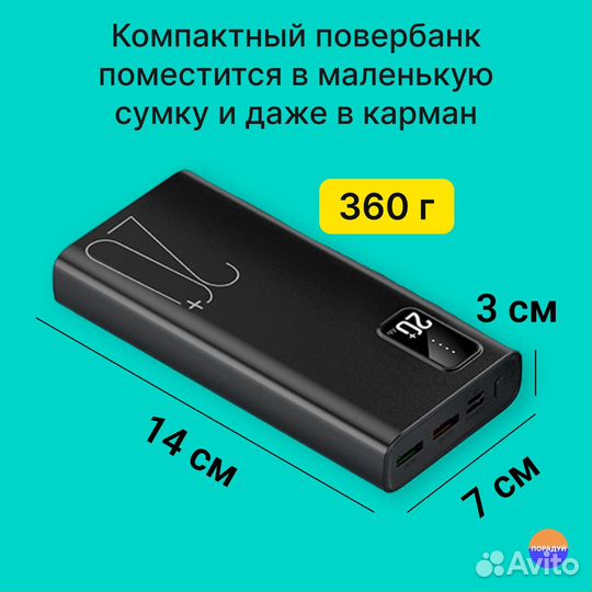 Повербанк 20000 mah с быстрой зарядкой 22,5 Вт