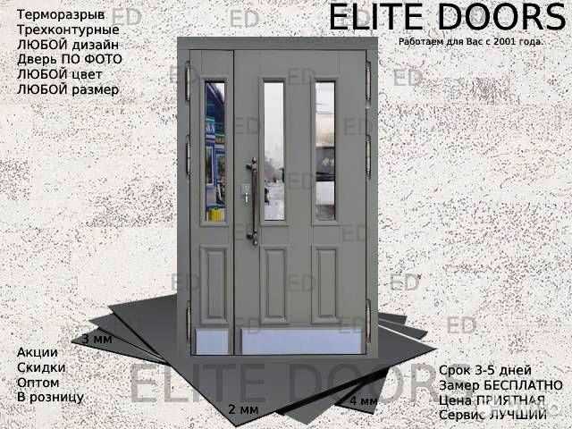 Двустворчатая металлическая дверь с багетом