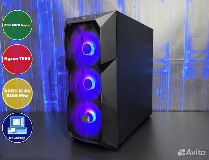 Мощный компьютер AMD7600-RTX4070SUP-16DDR5-NCL-A620