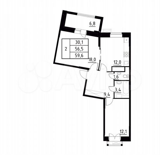 2-к. квартира, 59,6 м², 5/12 эт.