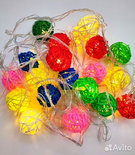 Гирлянда шарики ротанг 5м