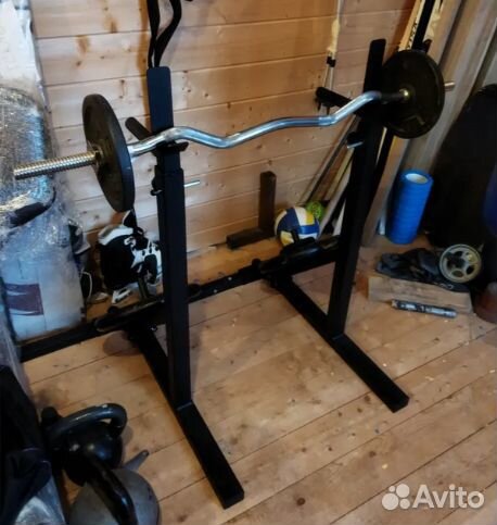 Стойка для жима штанги и приседа сдвижная + брусья