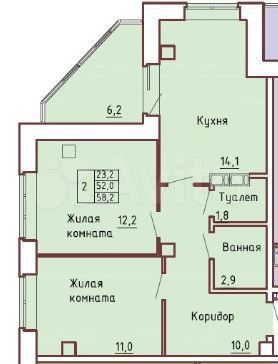 2-к. квартира, 59 м², 5/9 эт.