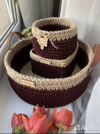 Корзина вязаная ручная работа