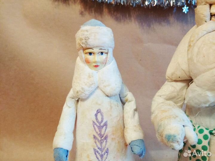 Дед Мороз Снегурочка СССР папье маше вата