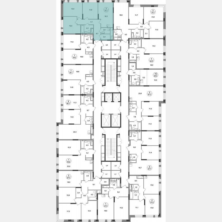 3-к. квартира, 74,1 м², 14/19 эт.