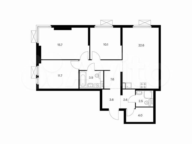 3-к. квартира, 84,2 м², 9/22 эт.