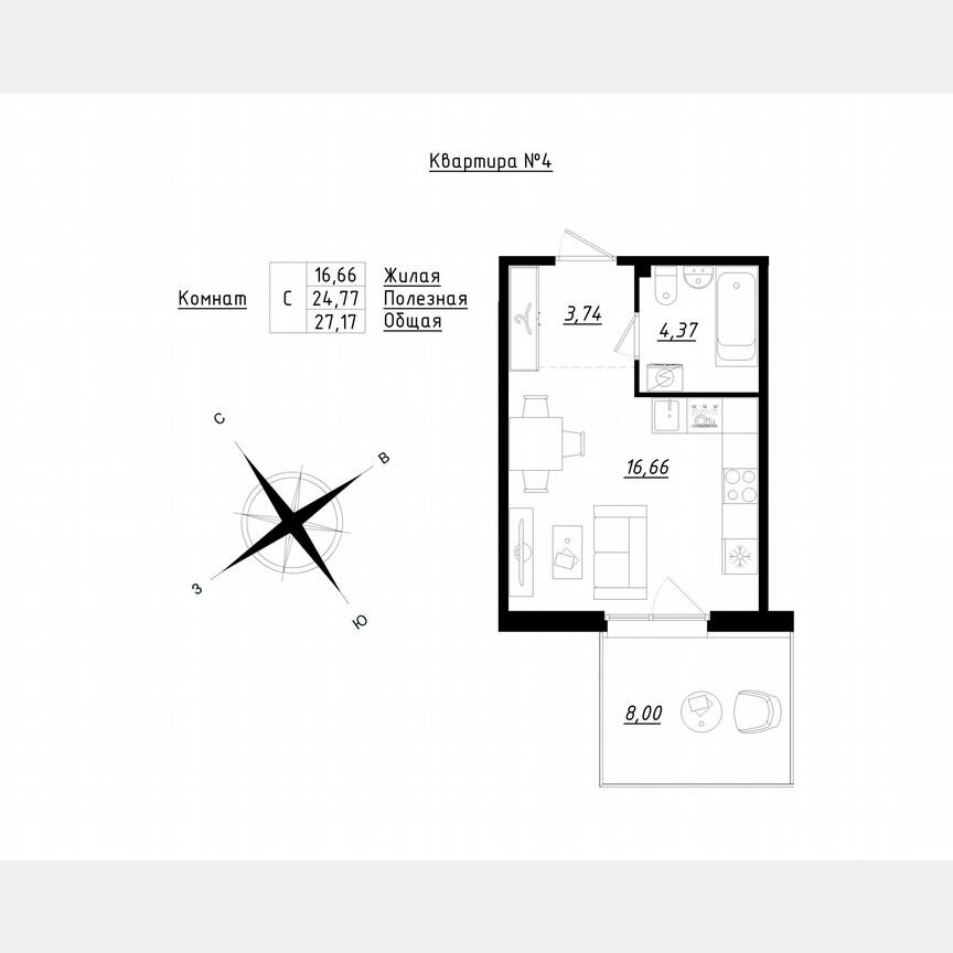 Квартира-студия, 27,2 м², 1/5 эт.
