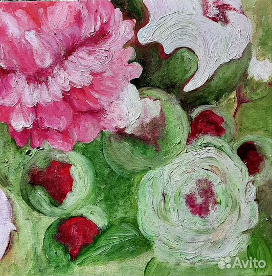 Картина маслом Пионы авторская работа