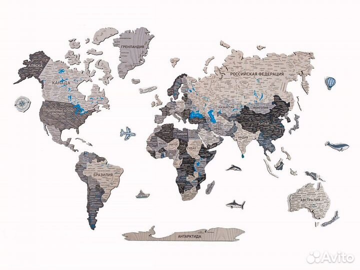 Деревянная карта мира из дерева настенная, Энгельс