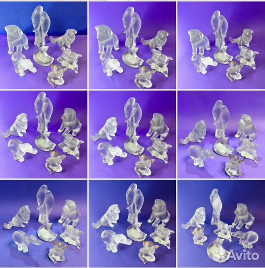 Хрустальные голубые и лиловые вазы-шары