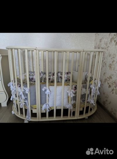 Детская кроватка трансформер + матрасы +бортики