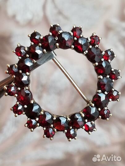 Старинная брошь с гранатами Первая пол 20 века