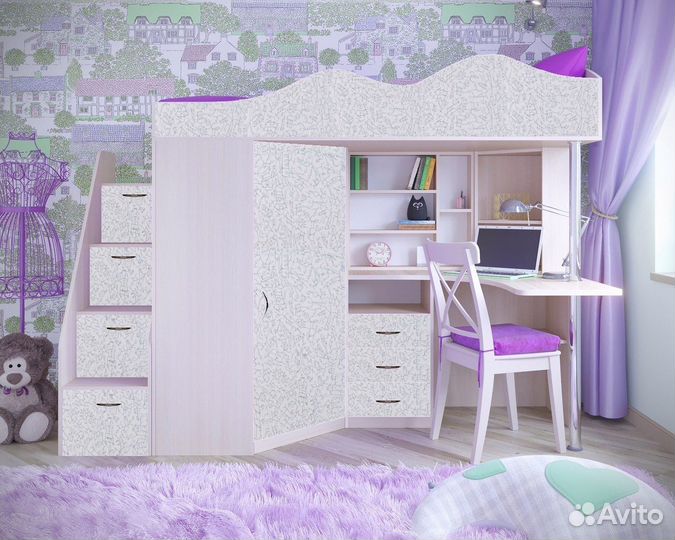 Детская кровать-чердак с рабочей зоной