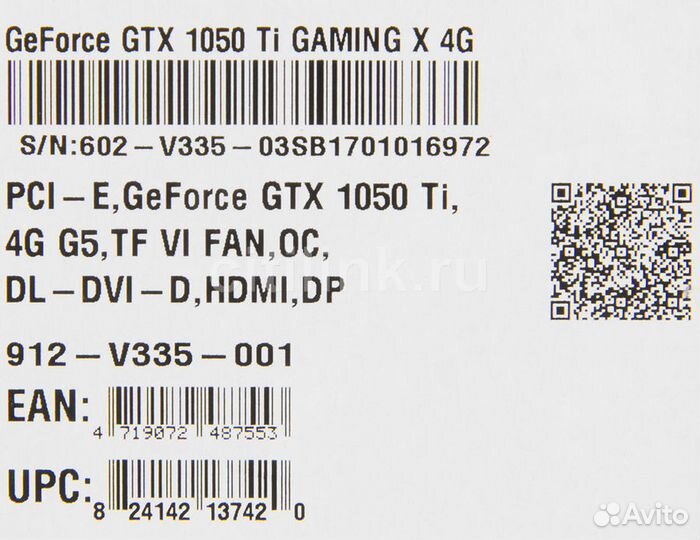 Видеокарта MSI GTX 1050ti Gaming X 4Gb