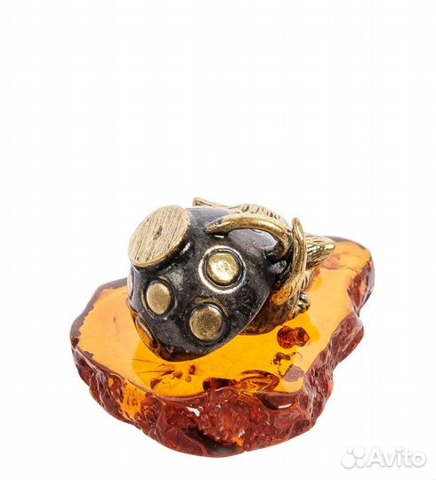 Фигурка Котик под чашкой (латунь, янтарь) A2130295