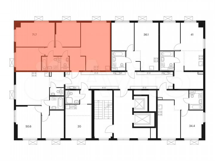 3-к. квартира, 71,7 м², 2/17 эт.