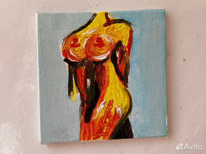 Картина маслом магник селуэт девушки ню