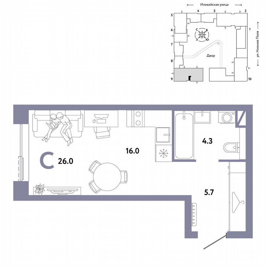 Квартира-студия, 26 м², 30/38 эт.