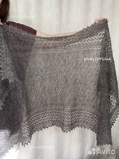 Палантин пуховый, серый, 252