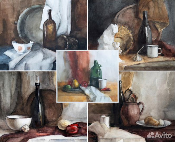 Натюрморты акварелью 40х50см без рамы