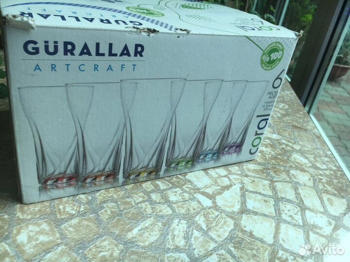 Стаканы высокие набор с цветным дном