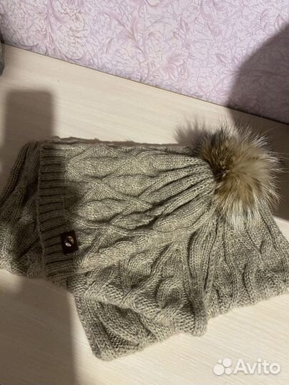 Шапка с натуральным помпоном+снуд