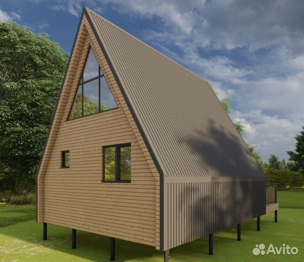 Готовый проект каркасного дома A-frame