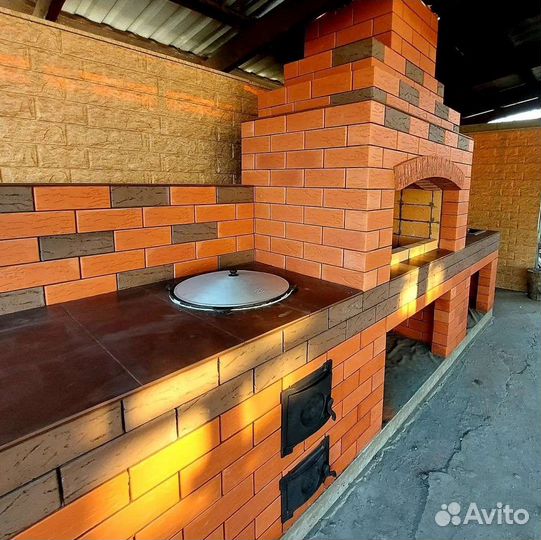 Зона барбекю из кирпича