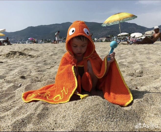 Полотенце детское пляжное с капюшоном новое