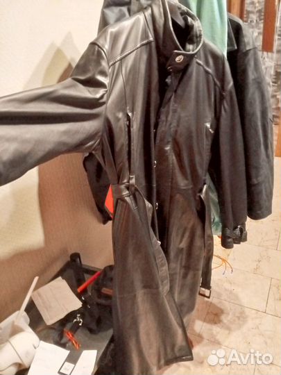 Кожаный плащ мужской длинный
