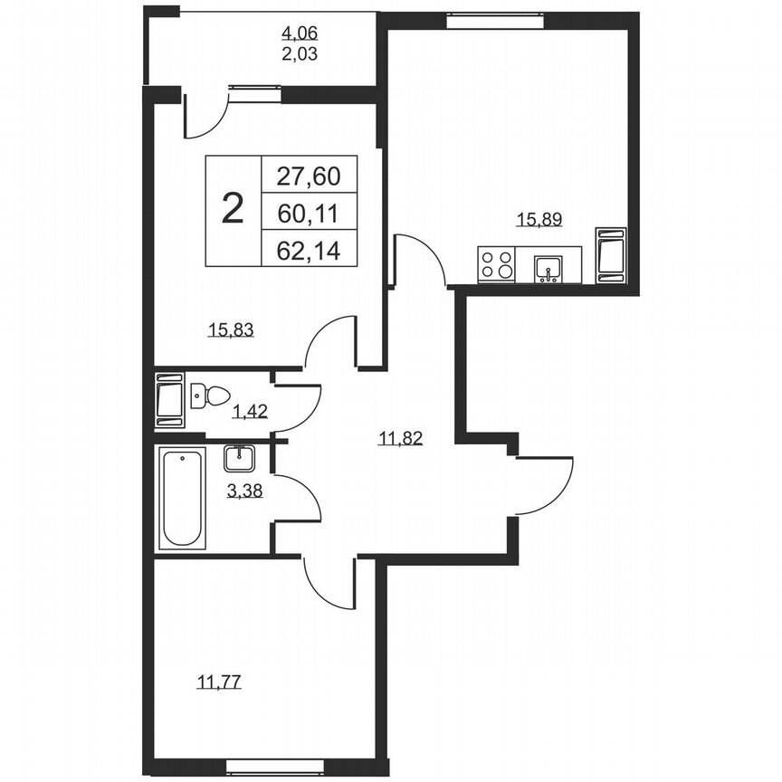 2-к. квартира, 62,1 м², 17/19 эт.