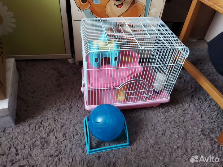 Клетка для хомяка большая с домиком, бутылкой, шар