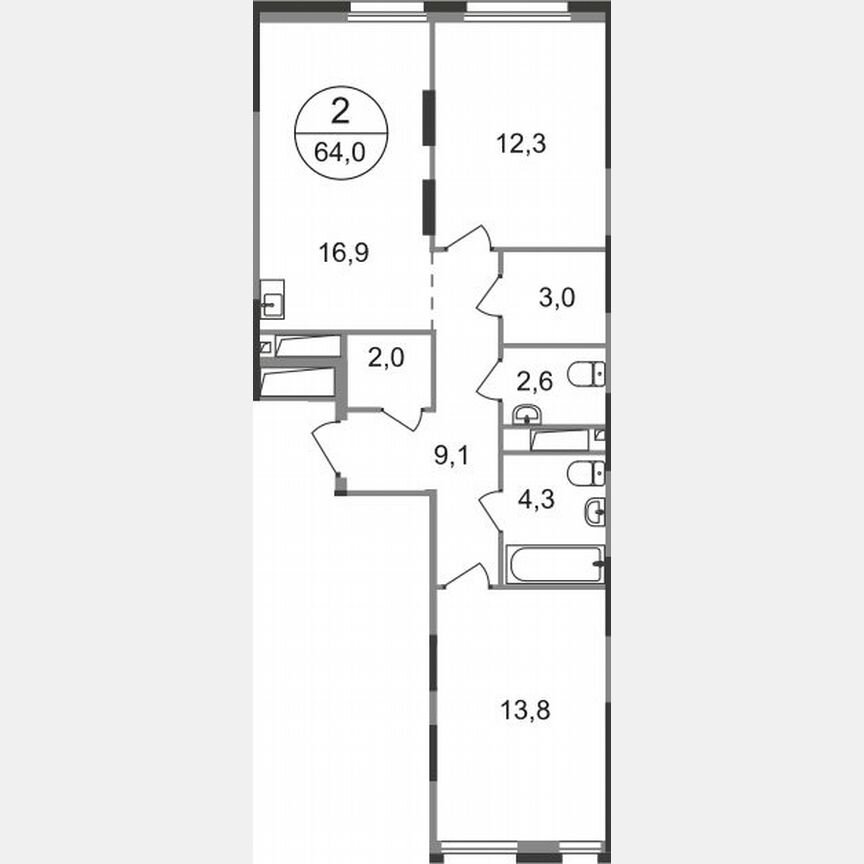 2-к. квартира, 64 м², 19/19 эт.
