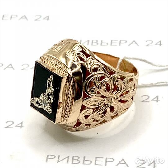 Золотое кольцо печатка с агатом 585 пробы 11.26 гр