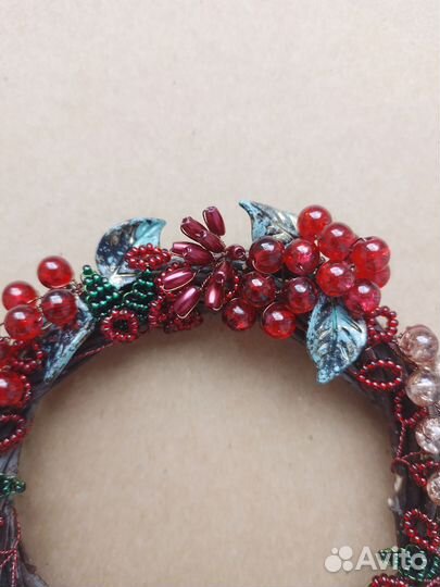 Осенний декор, венок с бисером и бусинами