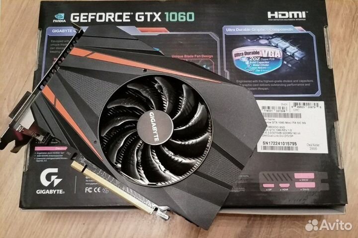 Видеокарта GTX 1060 3Гб gigabyte mini GV-N1060ixoc