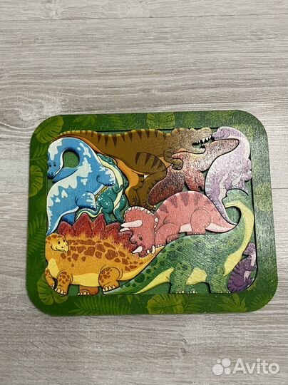 Деревянный паззл пазл фигурный Динозавры и Ферма