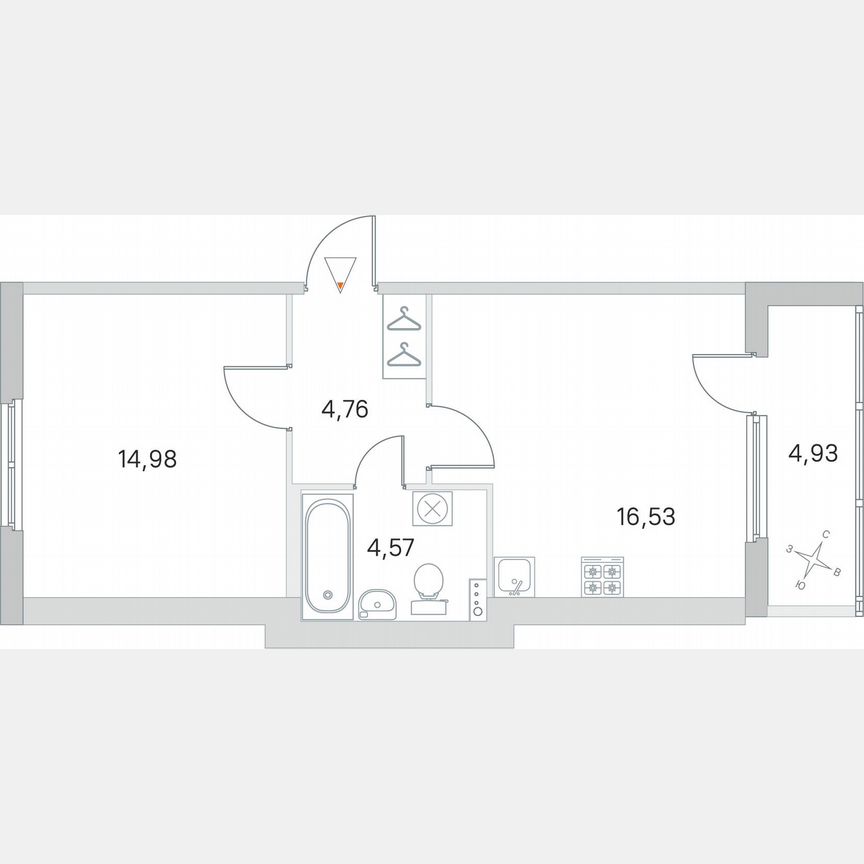 1-к. квартира, 43,3 м², 3/4 эт.