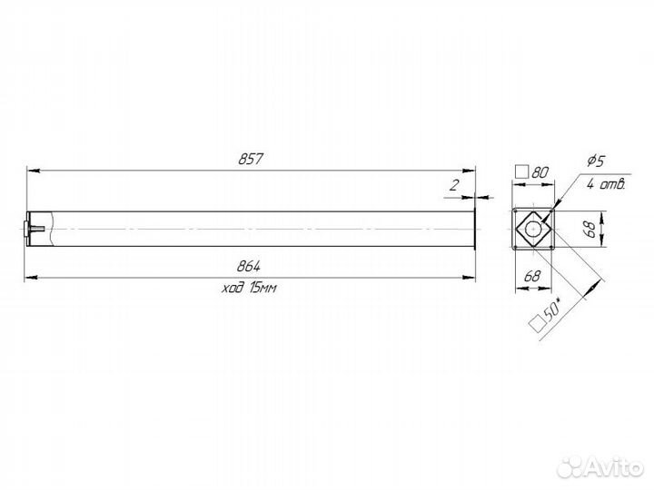 Опора 50х50х870 с приварным фланцем регулируемая ч