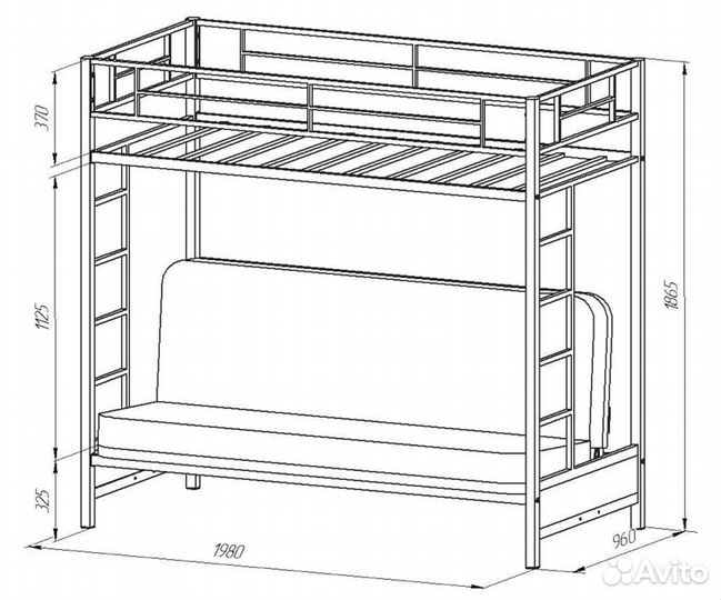 Двухъярусная кровать с диваном