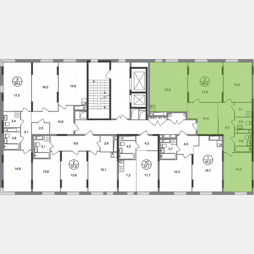 3-к. квартира, 98,9 м², 15/17 эт.