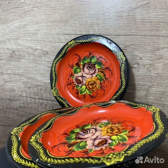 Советские Металлические Тарелки Жостово 6шт