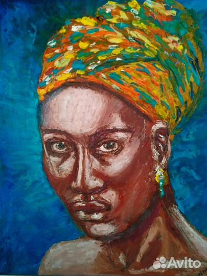 Картина маслом,холст,портрет негритянки