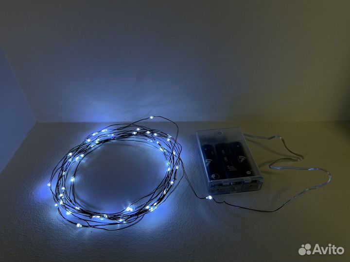 Тонкая гирлянда Нить На батарейках Белый свет