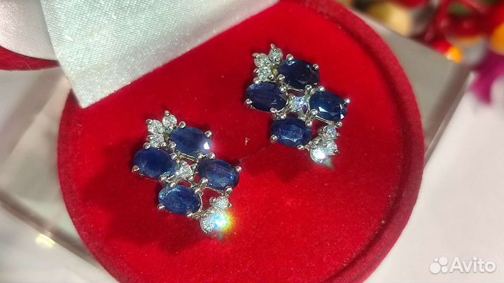 Люкс серьги с сапфирами Цейлон 4,82 ct, 925